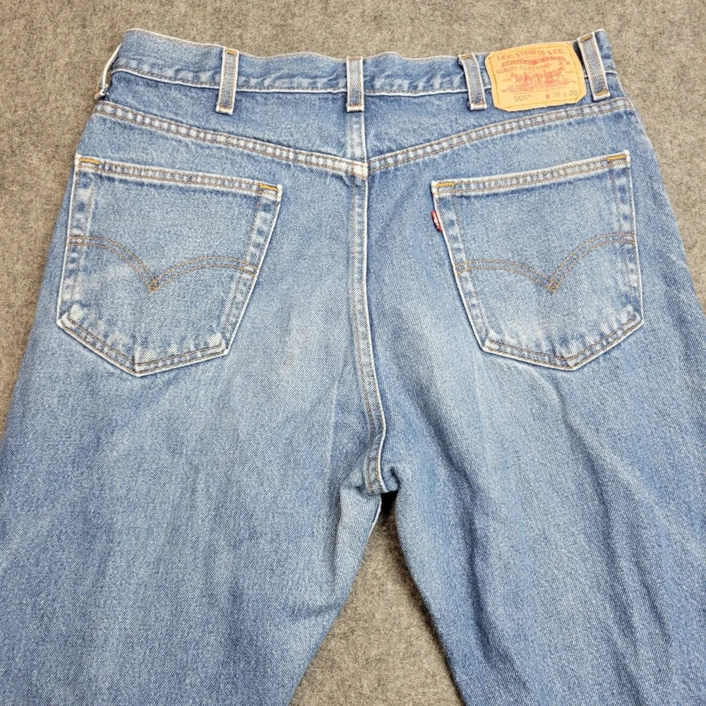 Levis 505 Jeans‎ Mens 36x30 Blue Denim Regular Fit Red Tab Straight Leg Casual